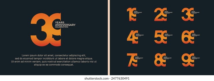 anniversary logo style set with orange color can be use for celebration moment
