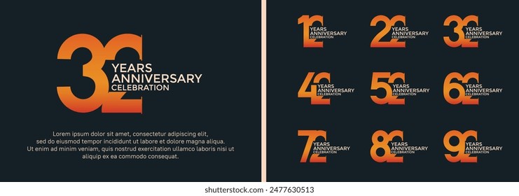 anniversary logo style set with orange color can be use for celebration moment