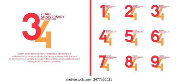 anniversary logo style set with orange and yellow color can be use for celebration moment