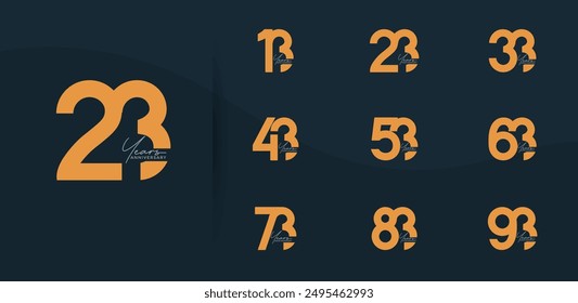 anniversary logo style set with orange color can be use for celebration moment