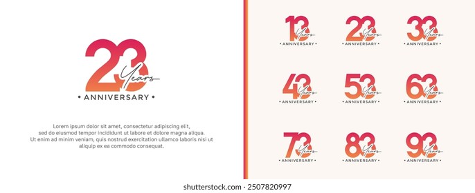anniversary logo style set with orange color can be use for celebration moment