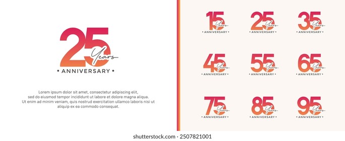 anniversary logo style set with orange color can be use for celebration moment