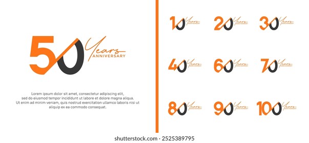 anniversary logo style set with orange and black color can be use for celebration moment