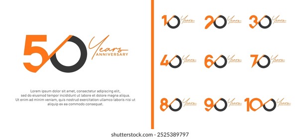 Jubiläums-Logo-Stil-Set mit orange und schwarz Farbe kann für Feierlichkeiten verwendet werden