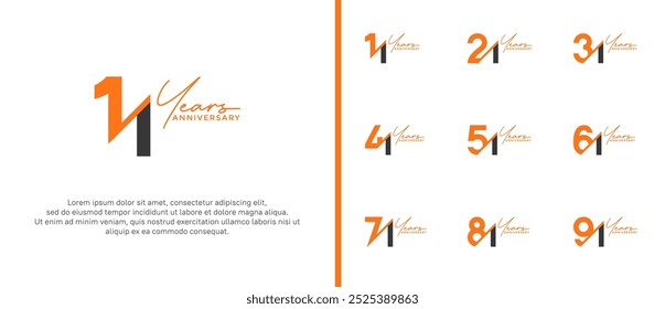 anniversary logo style set with orange and black color can be use for celebration moment