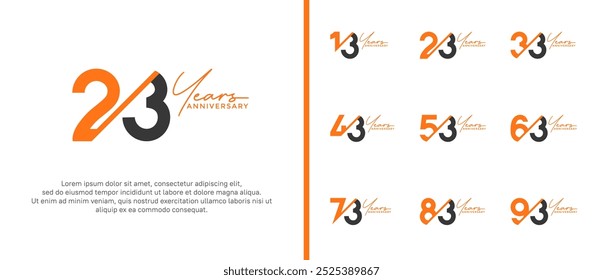 anniversary logo style set with orange and black color can be use for celebration moment