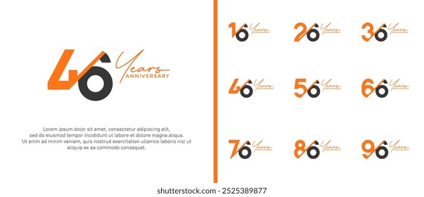 anniversary logo style set with orange and black color can be use for celebration moment