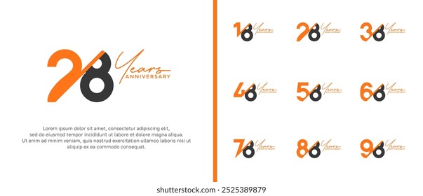 anniversary logo style set with orange and black color can be use for celebration moment