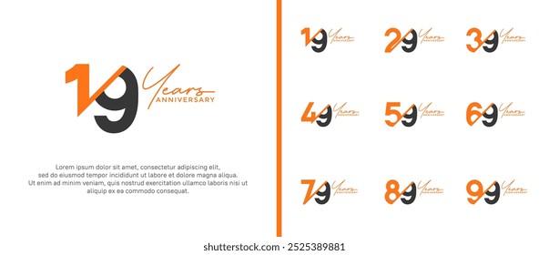 anniversary logo style set with orange and black color can be use for celebration moment