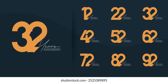 Jubiläums-Logo-Stil-Set mit orangefarbener Farbe kann für Feierlichkeiten verwendet werden