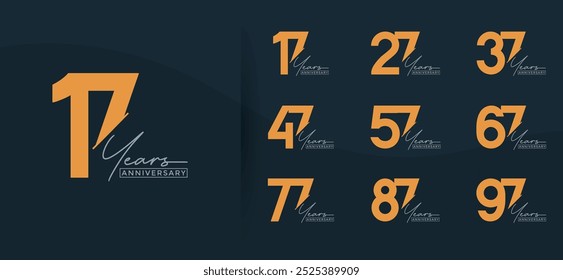 anniversary logo style set with orange color can be use for celebration moment