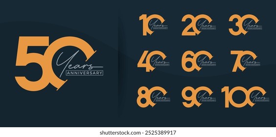 anniversary logo style set with orange color can be use for celebration moment