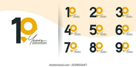 anniversary logo style set with orange and black color can be use for celebration moment