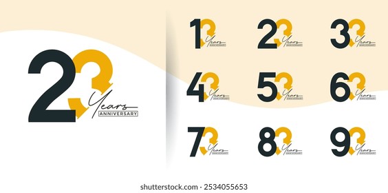 anniversary logo style set with orange and black color can be use for celebration moment