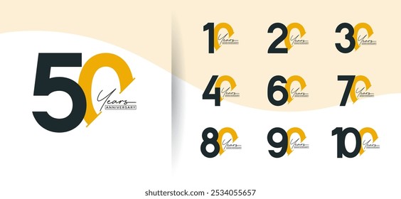 Jubiläums-Logo-Stil-Set mit orange und schwarz Farbe kann für Feierlichkeiten verwendet werden