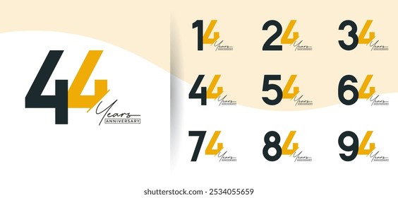 anniversary logo style set with orange and black color can be use for celebration moment