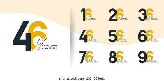 anniversary logo style set with orange and black color can be use for celebration moment