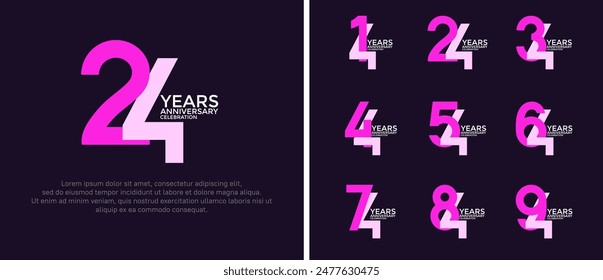 anniversary logo style set with pink and purple color can be use for celebration moment