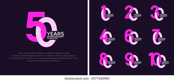 anniversary logo style set with pink and purple color can be use for celebration moment