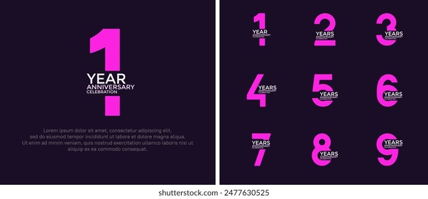 anniversary logo style set with pink and purple color can be use for celebration moment