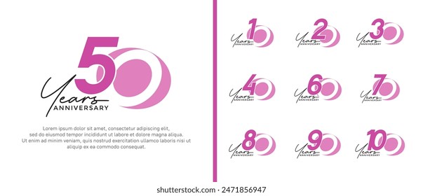 anniversary logo style set with purple and pink color can be use for celebration moment