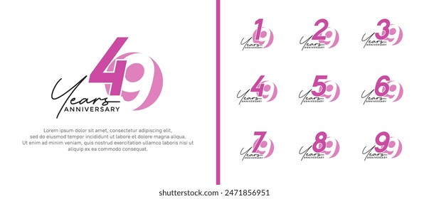 anniversary logo style set with purple and pink color can be use for celebration moment