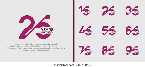 anniversary logo style set, purple color with slash can be use for celebration moment