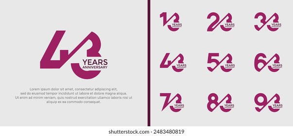 anniversary logo style set, purple color with slash can be use for celebration moment