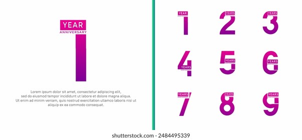 anniversary logo style set with purple and green color can be use for celebration moment