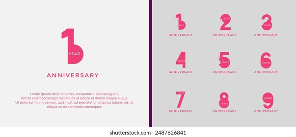 anniversary logo style set with purple and pink color can be use for celebration moment