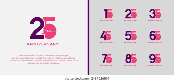 anniversary logo style set with purple and pink color can be use for celebration moment