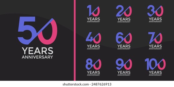 anniversary logo style set with purple, pink color and slash can be use for celebration moment