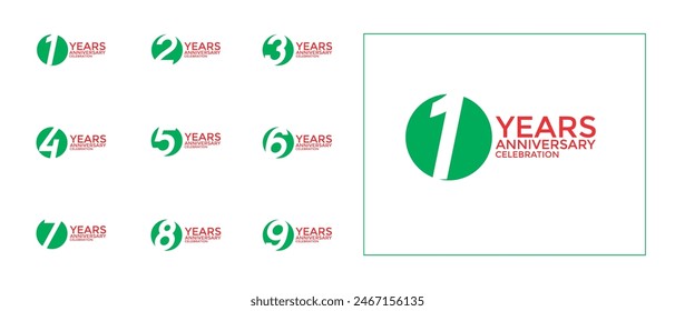 anniversary logo style set with red and green color can be use for celebration moment
