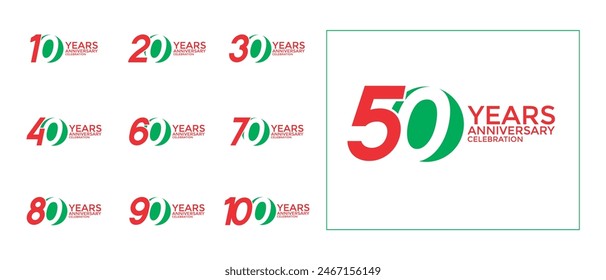 anniversary logo style set with red and green color can be use for celebration moment