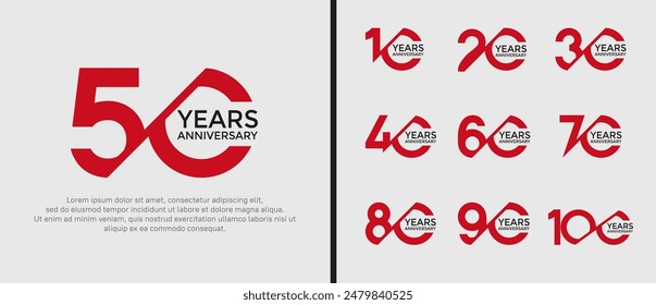 anniversary logo style set, red and black color with slash can be use for celebration moment