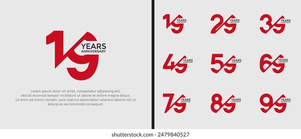 conjunto de estilo de logotipo de aniversario, color rojo y negro con barra puede ser utilizado para el momento de celebración