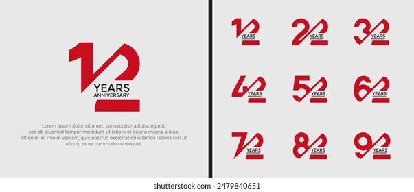 anniversary logo style set, red and black color with slash can be use for celebration moment