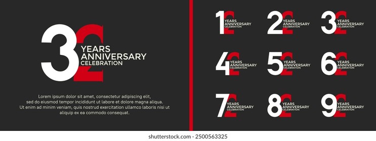 anniversary logo style set with red and white color can be use for celebration moment