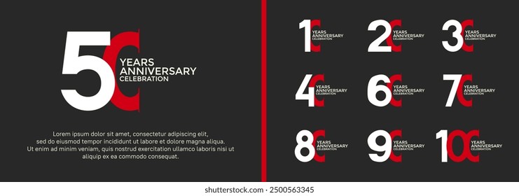 anniversary logo style set with red and white color can be use for celebration moment