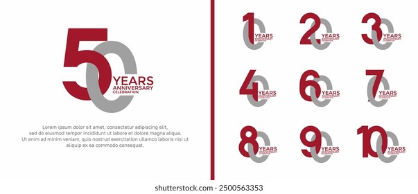 anniversary logo style set with red and gray color can be use for celebration moment