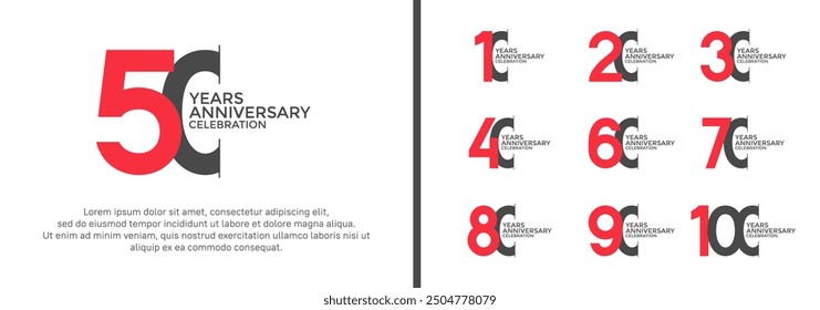 anniversary logo style set with red and black color can be use for celebration moment