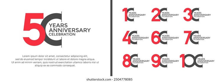 anniversary logo style set with red and black color can be use for celebration moment