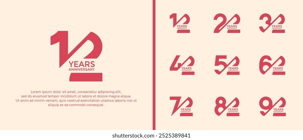 anniversary logo style set, red color with slash can be use for celebration moment