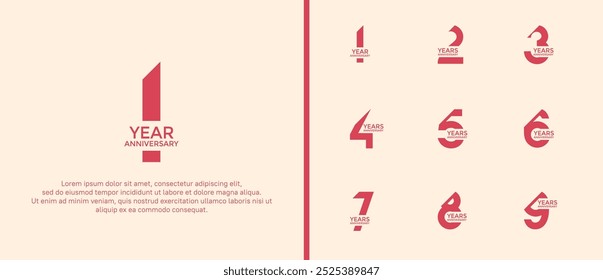 anniversary logo style set, red color with slash can be use for celebration moment