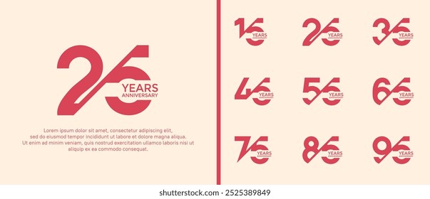 anniversary logo style set, red color with slash can be use for celebration moment