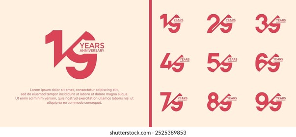 anniversary logo style set, red color with slash can be use for celebration moment