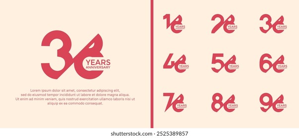 Conjunto de estilo de logotipo de aniversario, color rojo con barra se puede utilizar para el momento de la celebración