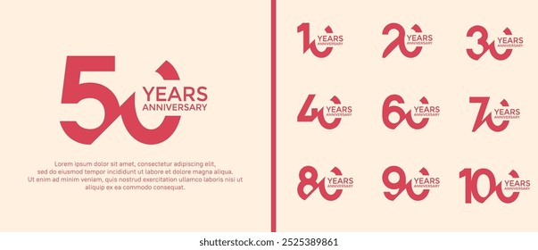 Conjunto de estilo de logotipo de aniversario, color rojo con barra se puede utilizar para el momento de la celebración