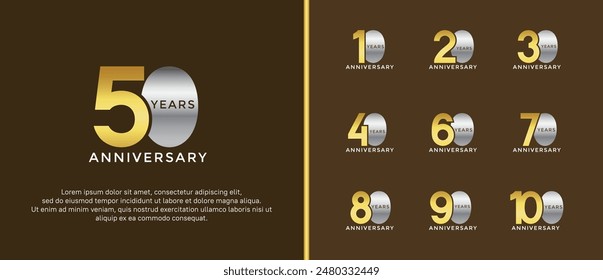 anniversary logo style set with silver and gold color can be use for celebration moment