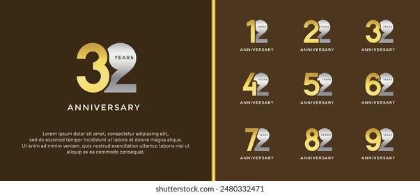 anniversary logo style set with silver and gold color can be use for celebration moment